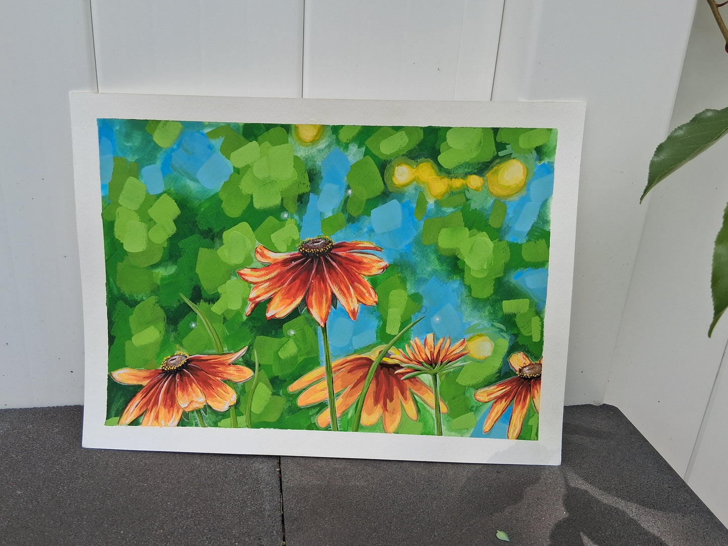 Orange flowers on a green background